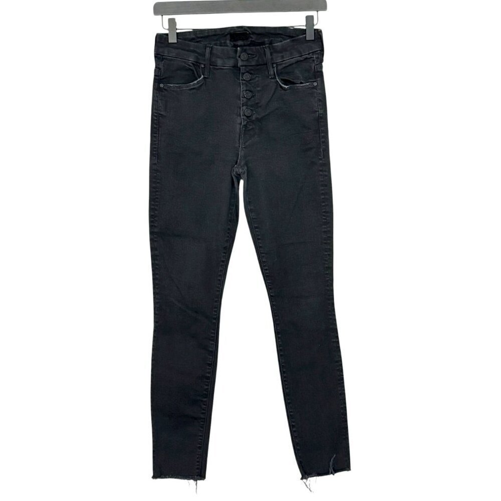 Mother The Pixie Ankle Fray Jeans in Not Guilty Black Exposed Button Fly Size 27